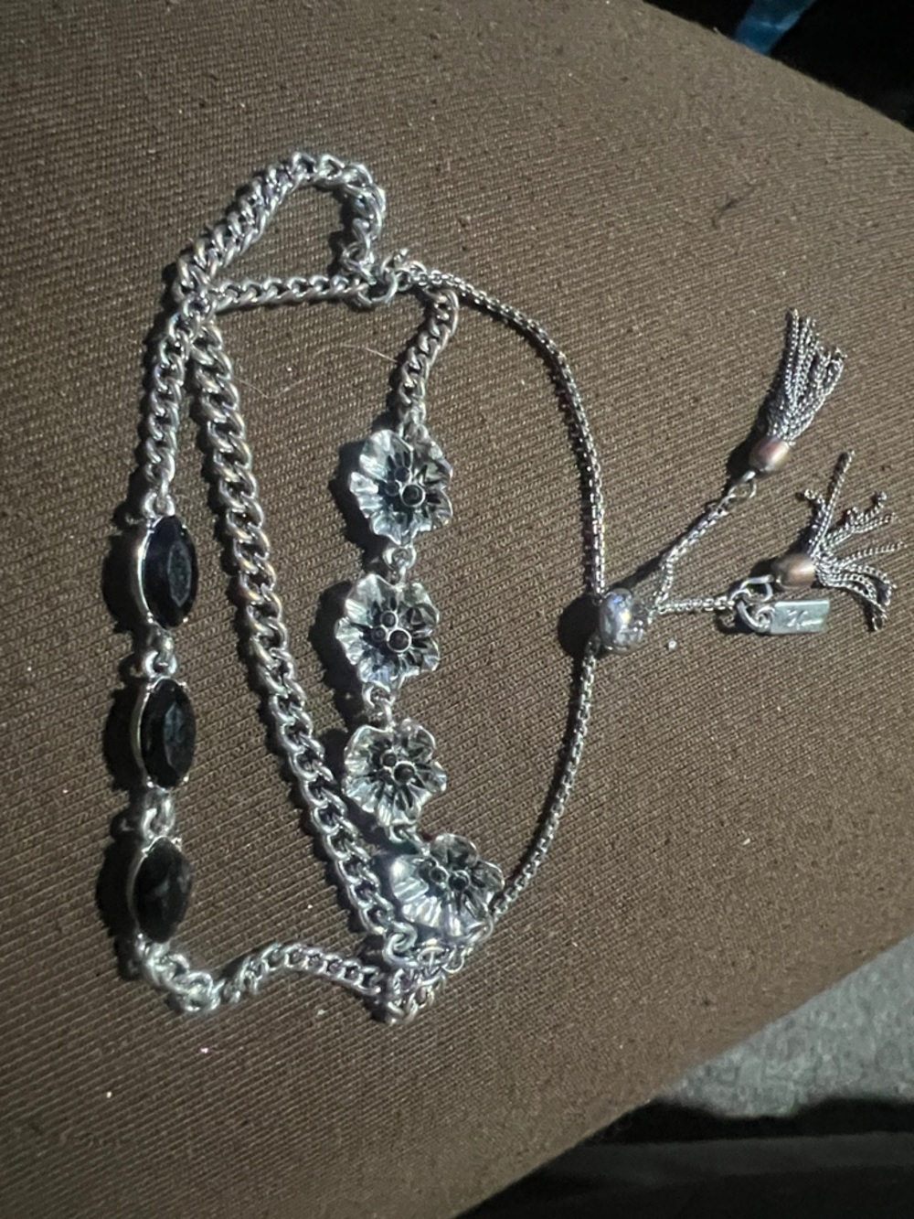 Simply Vera Vera Wang Silver Floral and Black Stone Necklace Set
